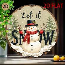 [2D Datar] Papan Tanda Bundar Bertema Musim Dingin Bergambar Manusia Salju dengan Desain Grafis "Let It Snow", Sempurna untuk Dekorasi Dinding Vintage Rumah Anda Selama Musim Dingin (Posisi Lubang Acak) - A - View 6