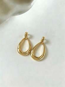1 Pair Gold Fashionable Elegant Minimalist Versatile Geometric Teardrop Earrings, Suitable For Teenage Girls Daily, Festival And Party Wear - Water Droplets - View 1