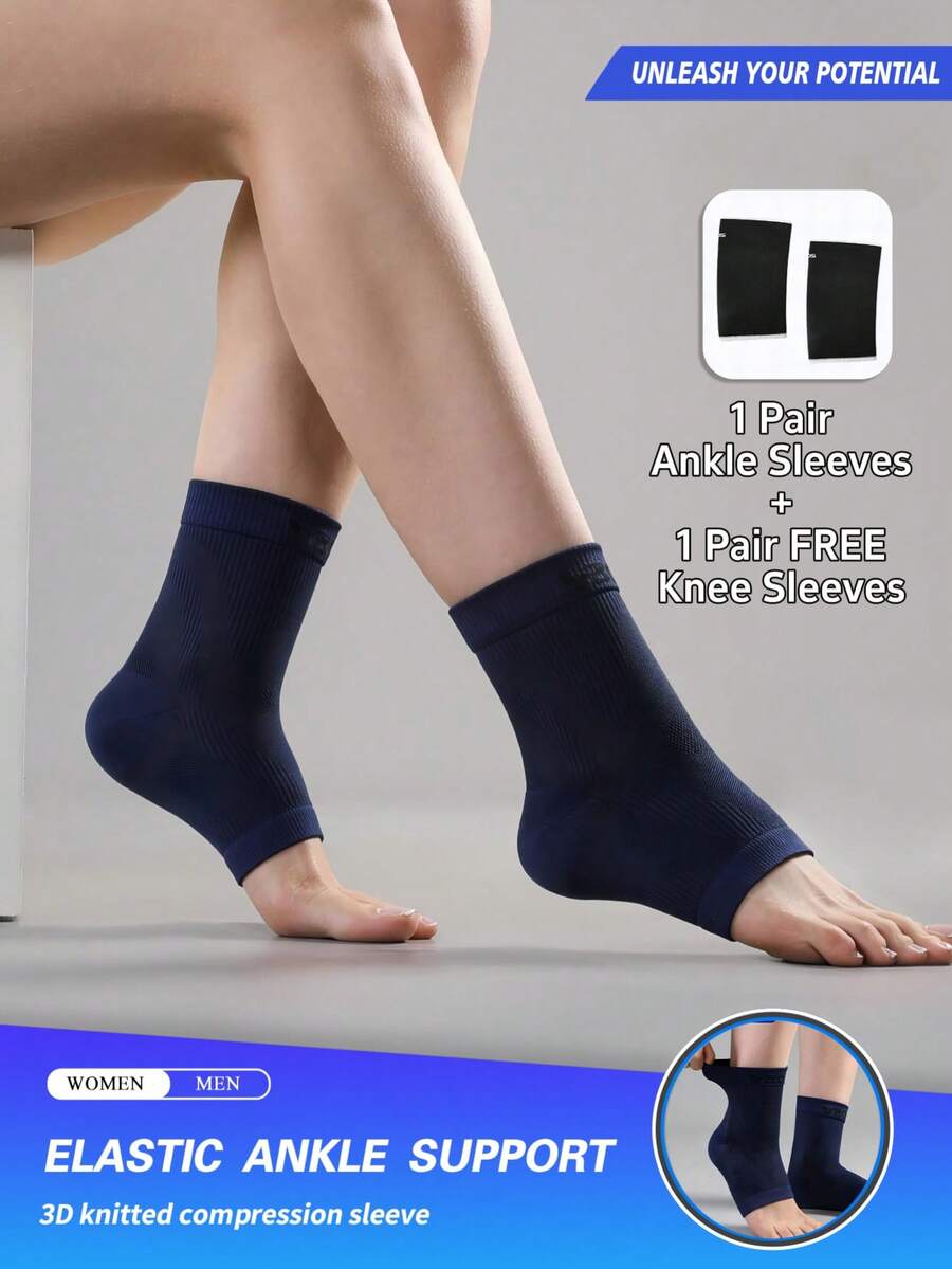 VBOSI 1 Pasang Kaos Kaki Penyangga Pergelangan Kaki Unisex + 1 Pasang Gratis Pelindung Lutut, Desain Ujung Terbuka, Cocok untuk Peregangan, Latihan Kebugaran dan Aktivitas Luar Ruangan - MultiWarna - View 1