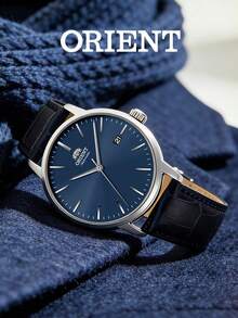 Orient Men's Modern Automatic Mechanical Watch, Deep Blue Dial, Silver Case, Black Crocodile Leather Strap, 100m Water Resistant, RA-AC0E04L19B - Silver - View 2