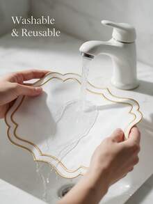 12/120pcs, Gold Double-Layer Wavy Edge Fabric Embroidered Placemats, Washable Tabletop Protector, Easy To Clean Tableware Mat, Odorless Decorative Mat, Wear-Resistant Non-Slip Table Mat, Suitable For Restaurant, Homestay, Fits Holiday, Party, Gathering, Dinner - Multicolor - View 4