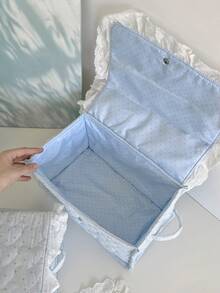 Little Blue Star Treasure Box Storage Basket, Baby Blue Star Quilted Storage Basket With Square Quilted Craft And Lace Trim, Desktop Makeup And Miscellaneous Items Fabric Storage Basket, Available In Small And Large Sizes - Multicolor - View 9