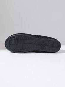 Black Mesh Mary Jane Flat Shoes, Wavy Embroidered Mesh Upper, Elastic Instep Strap, Breathable Round Toe Women Slip‑On Flats - Black - View 9