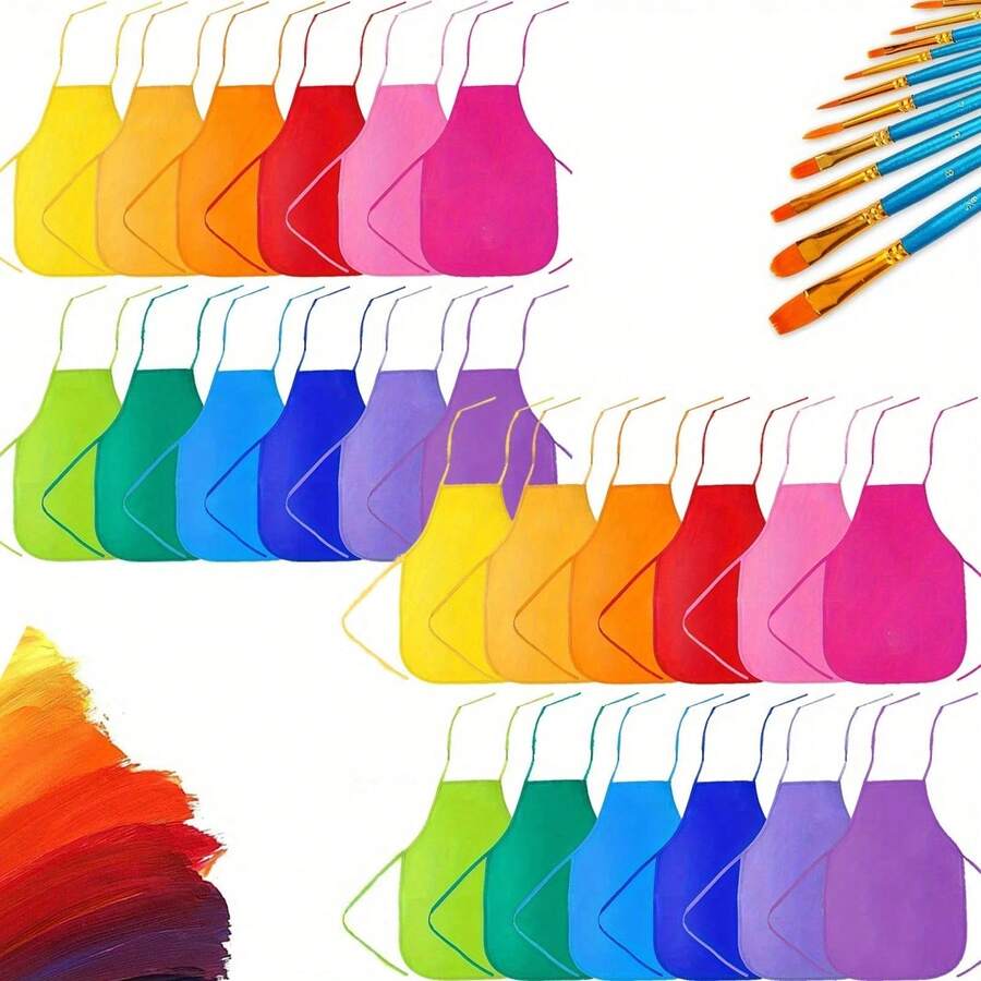 6/24Pcs Bright Color Painting Aprons, Random Colors, Non-Woven & Polyester Material, Vibrant Woven Style Apron For Teens & Artists, Great For Classroom, Kitchen, Community Events, Party, Craft & Painting Activities - Multicolor - View 1