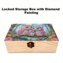 1pc New Popular Diamond Painting Art Kit DIY Handmade 5D Rhinestone Craft Animal Series 3 Pink Owls In Forest Pattern Storage Box With Lock Flip Lid Wooden Box Multi-Functional Storage Box Jewelry Box Mosaic Craft Artwork Diamond Painting Decoration Office Desk Storage Supplies Vanity Decor Small Accessory Storage Box Very Meaningful Birthday Holiday Gift Box Christmas, Wedding Season, Halloween - Multicolor - View 9