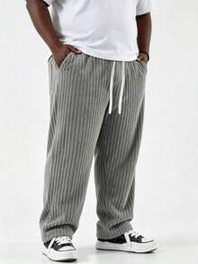 Winter Plus Size Men's Corduroy Casual Pants, Fashion Retro Sports Pants, Striped Straight Leg Loose Fit Pants, Autumn - Grey - View 5