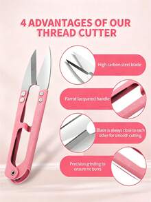 4Pcs Cute Pink Sewing Kit Including Seam Rippers And Thread Cutters, Sharp Embroidery Thread Snips For Cross Stitch & Fabric Craft, Small Portable Scissors For Needlework, Cross Stitch & DIY Fabric Crafts - Pink 4PCS - View 5