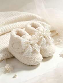 Infant Warm Plush Shoes Comfortable Bow Girl Newborn Soft Cute Adjustable Infant Boots - White - View 6