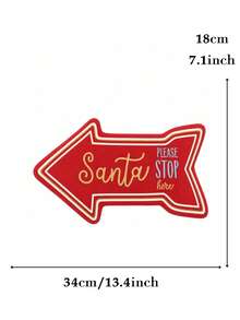 Santa Claus Please Stop Here Letter Print Decorative Throw Pillow, Red Arrow Sign Cushion, Suitable For Sofa Bench, Vintage Christmas Holiday Home Decor Accent - Multicolor - View 4