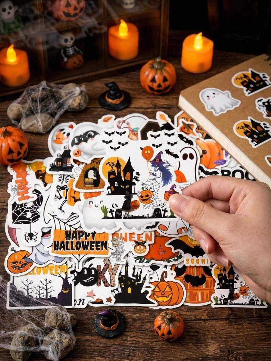 POKOJA LAND 50pcs Ghost Stickers, Suitable For Scrapbooking, Laptop, Water Bottle, Refrigerator, Books, Luggage, Table, Helmet, Skateboard, Guitar, Scrapbook, DIY Box, Packaging Label, Party Sticker, Craft Supplies, Halloween DIY, Table, Skateboard, - Multicolor - View 1