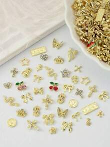 30/55/102pcs Dekorasi Seni Kuku Rhinestone Emas Campuran, Aksesori Kuku Logam French Mewah Sederhana dan Elegan, Cocok untuk Hari Valentine, Festival Musik, Perjalanan, Dekorasi Kristal Kuku DIY Multifungsi - MultiWarna - View 10