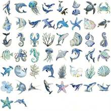 50pcs Ocean Creature Stickers With Gold Foil, Suitable For Laptop, Scrapbook, Journal, Water Bottle, Guitar, Helmet And Other DIY Decorations - Multicolor - View 8