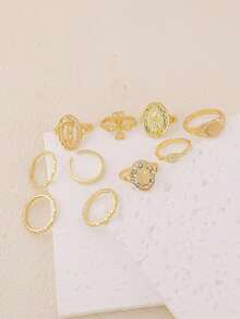 10Pcs/Set Exquisite Elegant Irregular Geometry Finger Rings Women Creative Romantic Wedding Banquet Jewelry Accessories ﻿ - Yellow Gold - View 3
