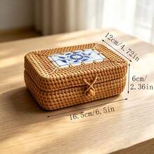 5.51" Diameter X 2.95" Height Handmade Woven Rattan Storage Box, Desktop Organizer - View 14