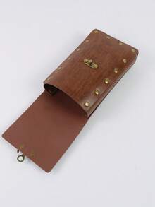 Vintage Medieval Brown PU Leather Waist Bag, Celtic Pattern Metal Buckle Waist Pouch, Viking Renaissance LARP Roleplay Belt Storage Bag, Halloween Fantasy COS Costume Accessory - A - View 7