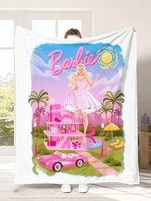 MASSDI Vibrant Fuchsia Fleece Throw Blanket, Fashion Figure With Rhinestone Fashion Glasses Design, HD Vivid Printing, Lightweight Warm Texture, Suitable For Indoor Rest, Dorm Use And Home Aesthetic Decor - Multicolor - View 12