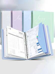 5pcs A4 Large Capacity Loose-Leaf File Folders, With 11-Hole Binder Rings, Made Of Modern PP Material, Expandable Button And Label Pockets, Suitable For School, Home, Office, Attendance, Travel - Portable Design, Back To School, School Supplies - Sets - View 12