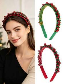 2pcs Women's Colorful Beaded Headband With Contrast Color Bells For National Day Party, Festive Atmosphere - Multicolor - View 1