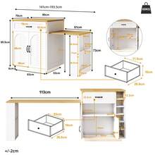 Extendable Kitchen Island With Dining Table, Multifunctional Storage Cabinet With Drawers,, Wine Rack, Kitchen & Dining Room - White + MDF - View 9