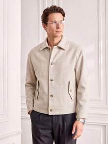Officeau GOLDREDY Men's Korean Style Loose Fit Turn-Down Collar Utility Pocket Versatile Single-Breasted Wool Blend Casual Jacket - Beige - View 1