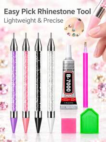8pcs Rhinestone Tool Set With Silicone Tips, Detachable; Ideal For Picking And Applying Crystals, Diamonds, Resin Gems And Beads, Suitable For Beginners And Artists. Comes With Flat-Back Resin Rhinestones, Perfect For DIY Handmade Decoration Of Cups, Shoes And Other Items. - View 4