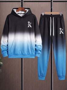 2pcs Plus Size Men's Gradient Print Sportswear Set, Street Casual Style, Suitable For Autumn/Winter Sports/Daily Wear - Multicolor - View 3