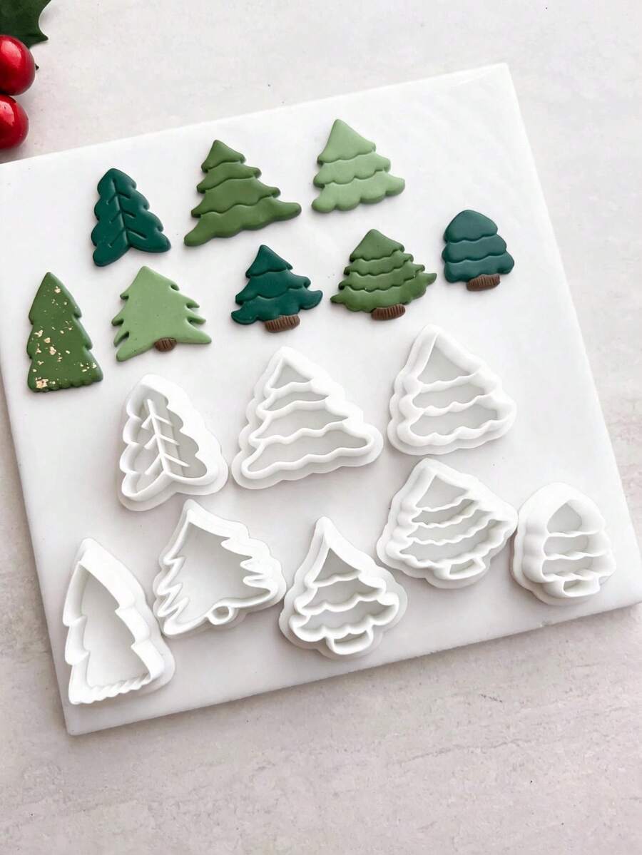 Christmas Tree Clay Cutters, Cute Acrylic Polymer Clay Cutting Mold, Cut-Out DIY Earring Making Supplies, Christmas - White - View 1