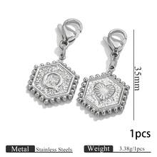 1pc Stainless Steel Gold Plated Hexagonal Letter Charm With Lobster Clasp, Alphabet Heart Pattern Pendant, DIY Keychain Bag Charm Accessories - one-size - View 13