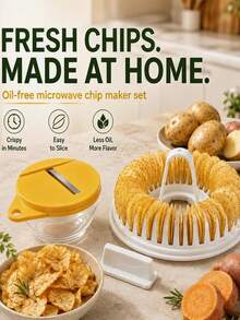 Pembuat Keripik Kentang Microwave DIY dengan Mangkuk Pemotong Cepat dan Mudah, Rak Keripik, Baki Pemanggang Keripik Kentang Tahan Panas untuk Oven Microwave, Pembuat Keripik Renyah, Set Baki Keripik Kentang Buatan Sendiri untuk Keripik Tanpa Minyak - View 3