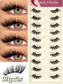 MAANGE 10 Pairs CC Curl Half Lash Extensions, Lightweight Stem, Soft Cat Eye Style, 3D Natural Voluminous False Eyelashes, Suitable For Daily Makeup - Multicolor - View 2