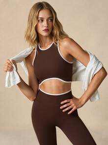 VVX Women's 2-Piece Colorblock Yoga Set, Suitable For Gym, Pilates, Running - Brown - View 3