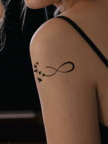 2PCS Mini Floral & Bird Line Pattern Festival Tattoos, Holiday Gift, Temporary Waterproof Tattoo Stickers For Arm, Shoulder, Neck, Collarbone - Black - View 3