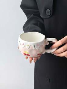 1pc Ins Cute Fruit Ceramic Mug, Exquisite Girl Style Cream Rim Fruit Print Coffee Cup, Highly Attractive Water Cup, Tea Cup, Latte Art Cup, Beautiful Cup, Perfect Gift For Friends - Multicolor - View 17