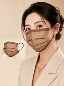35PCS Old Money Style Contrast Color Disposable Printed Face Masks, Floral Series Highly Attractive Design, 3-Layer Fabric Structure, Breathable And Comfortable, Individually Packaged Clean And Hygienic, Daily Travel Dust Protection, Suitable For Adults, Fashionable Accessory, Balancing Aesthetics And Practicality - Multicolor - View 3