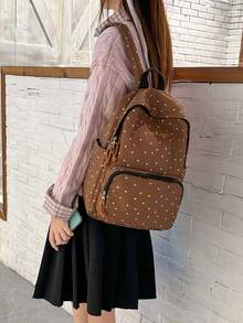 Ransel Remaja Motif Polkadot Hitam, Ransel Nilon Ringan Multi-Kompartemen dengan Logo Titik Putih & Huruf untuk Sekolah, Cocok untuk Penggunaan Sehari-hari - MultiWarna - View 4