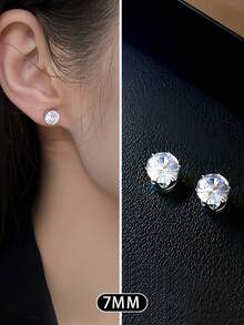 2pcs/set Magnetic Non Piercing Cubic Zirconia Earrings, Ear Cuff, Unisex Fashionable Gift - Silver - View 14