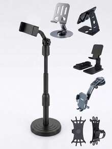 1pc/Adjustable Rotating Phone Stand Waterproof ABS Desktop Tripod, Phone Video/Live Streaming Stand, Effortless Stand, Phone Holder (Refer To Page Video For Installation Steps), Gift, Present, Fixed Stand - Black - View 9