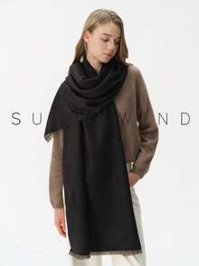 1pc Women's Solid Color Polyester Commuter Fashion Versatile Scarf For Daily Use - Black - View 6