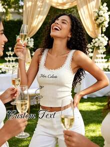 Personalized Embroidered Lace Tank Top,Customized Embroidered Modal Tank Top, Bridal Camisole, Bridesmaid Gifts, Bachelorette Party Top - Multicolor - View 10
