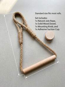 1/2pcs Rope Paper Towel Holder, Solid Wood Woven Towel Rack, Face Towel Storage Rack, No-Drill Creative Toilet Paper Holder, Elegant Practical Bathroom Toilet Paper Rack, Bathroom Accessories - Apricot - View 5