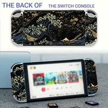 Sticker Set Compatible With Switch OLED, Black & Gold Ukiyo-E Wave Pattern, Waterproof & Scratch-Resistant Self-Adhesive Vinyl Game Console Skin, Removable Without Residue, Full Set Console + Controller Decorative Film - View 4