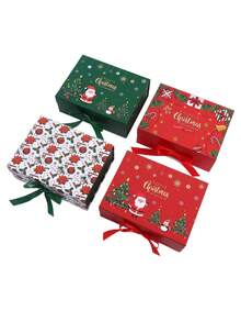 Large Christmas Gift Box With Bow, Red And Green Santa Claus Pattern Design, Suitable For Christmas, Home Decor, Christmas Gifts, Gift Wrapping And Holiday Decoration - One Size Fits All - View 9
