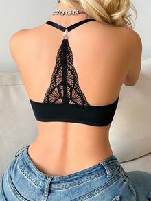 Women's Front-Closure Lace Underwire Push-Up Bra, Exquisite Back Design, Breathable And Comfortable, Lift And Shape, Suitable For Daily And Casual Wear - Black - View 9