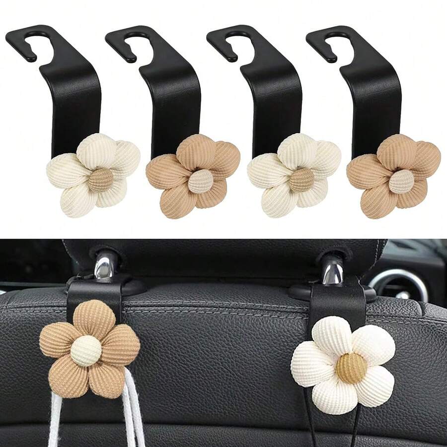 2pcs Car Headrest Hooks, Cute Flower Shaped Car Seat Storage Hooks, Can Hang Wallet And Handbag, Portable Car Wallet Hook Rack Decoration, Universal Fit, Suitable For SUV, Sedan, Truck - A - View 1