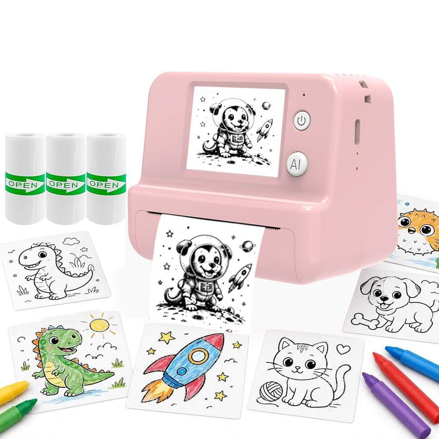 AI Mini Printer, Portable Inkless Thermal AI Voice Sticker Printer With Preview Screen, For Scrapbooking, Pictures, Photos, DIY Creative, Notes & Gifts - Multicolor - View 1