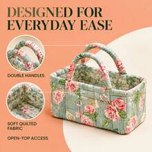 Floral Fabric Storage Basket With Handles, Quilted Organizer Bin For Bedroom, Bathroom, Closet And Shelves, Portable Clothes And Cosmetics Storage Box For Home Decor - Multicolor - View 4
