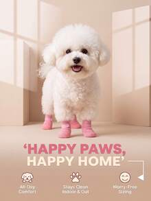 DomKim 4 Pairs Waterproof Dog Shoes (Easy On/Off) - Winter Paw Protection Boots, Detachable, Washable And Reusable Pet Boots, Suitable For Small And Medium All Dog Breeds (Poodle, Bichon, Shar Pei), Non-Slip And Stain-Resistant, Perfect For Walking, Vet Visits, Snowy And Rainy Days. - Pink - View 10