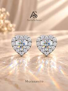 AnlaScheer 1pc Moissanite 925 Sterling Silver Exquisite Square Flat Back Cartilage Spiral Thread Piercing Earring, Women's Engagement Wedding Bridal Jewelry - Silver - View 2