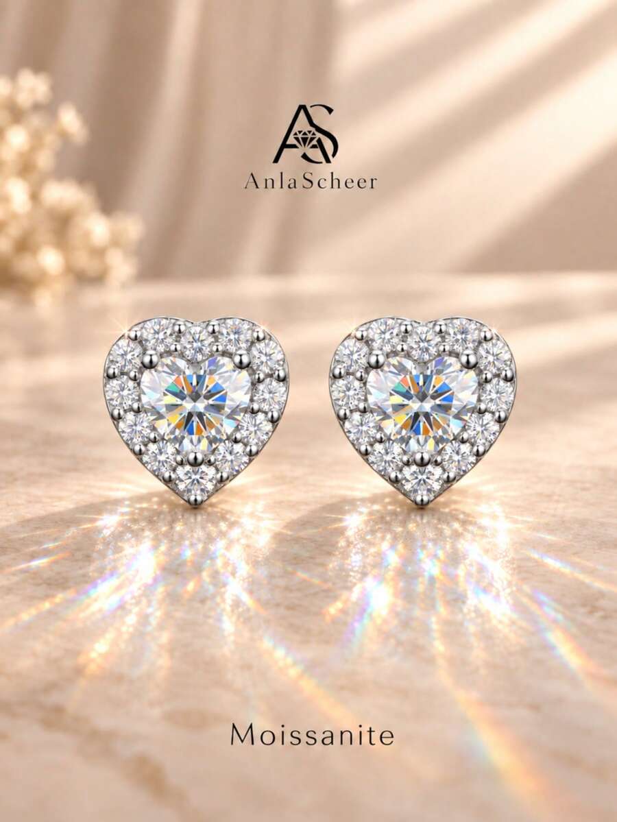 AnlaScheer 1pc Moissanite 925 Sterling Silver Exquisite Square Flat Back Cartilage Spiral Thread Piercing Earring, Women's Engagement Wedding Bridal Jewelry