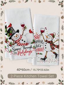 2pcs Funny Snowman & Text Pattern Christmas Kitchen Towels, 40*60cm Soft Microfiber Tea Towels, Suitable For Home Kitchen Restaurant Outdoor Camping Tabletop Cleaning Dish Cloth Hand Towel Accessories, Winter Christmas Holiday Theme Kitchen Towels Holiday Gift - Multicolor - View 12